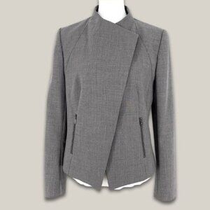 Ann Taylor Blazer Cross Asymmetrical Zip Front Stretch Wool Gray Women's US 10